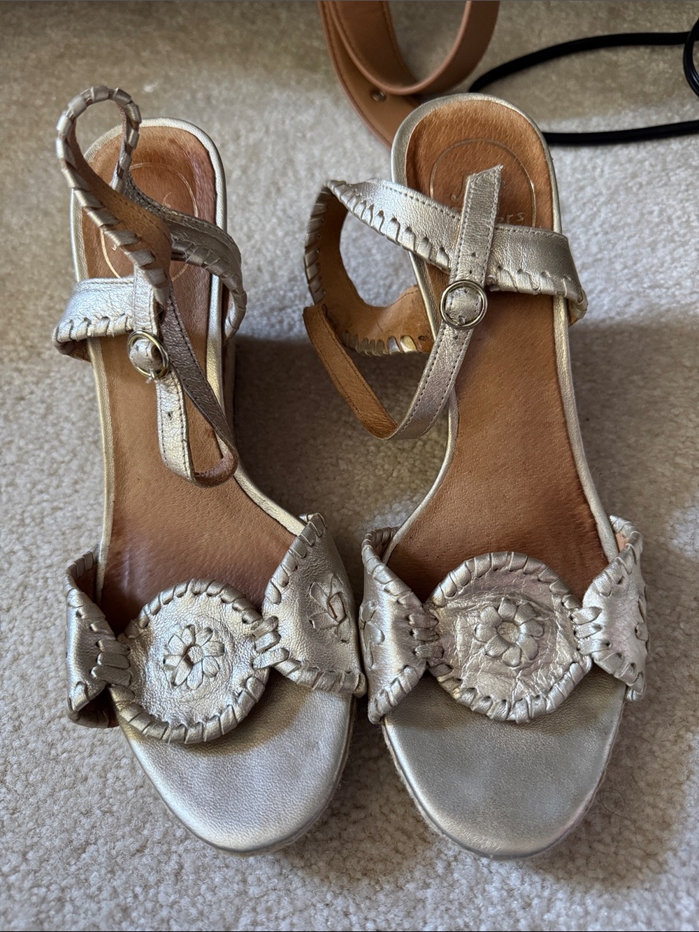 Jack Rogers Metallic Silver Leather Ankle-Strap Heels